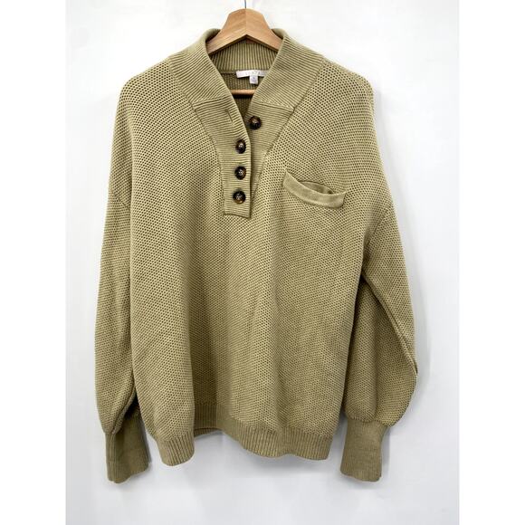 Lunya Light Green Cozy Cotton Silk Pocket Henley Sweater - Picture 4 of 7